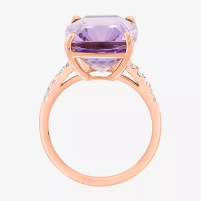 Effy Final Call Womens 1/5 CT. Genuine Purple Amethyst 14K Rose Gold Cocktail Ring