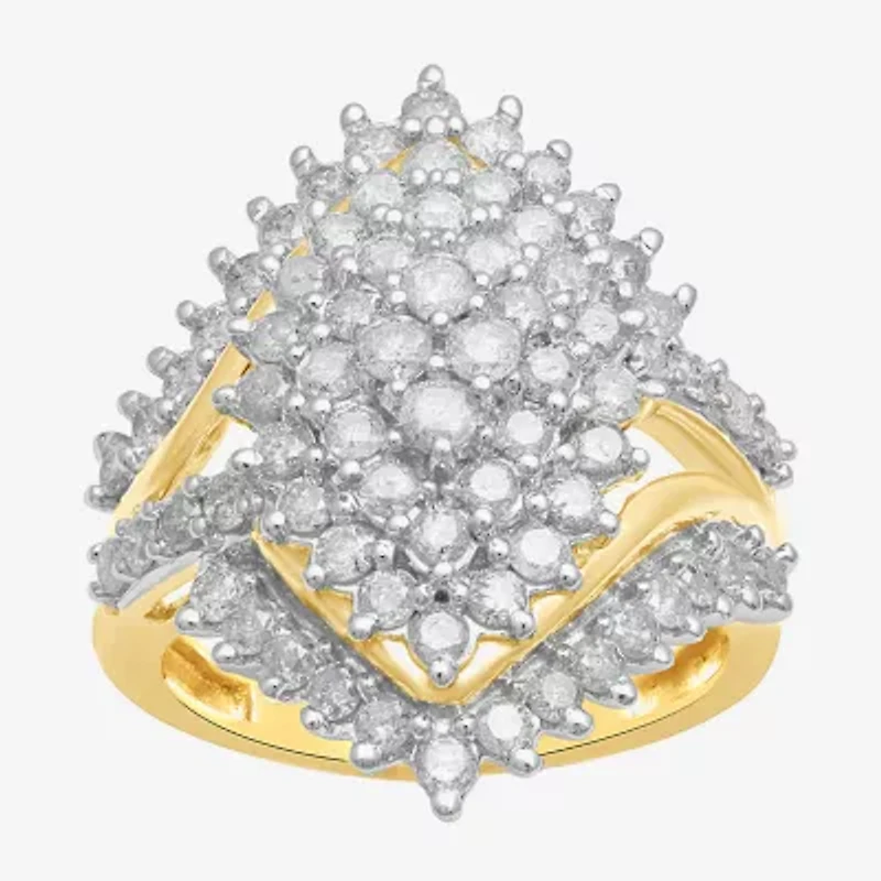 Womens CT. T.W. Lab Grown White Diamond 10K Gold Cluster Cocktail Ring