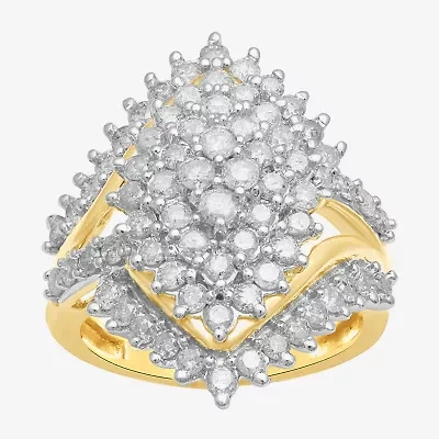 Womens CT. T.W. Lab Grown White Diamond 10K Gold Cluster Cocktail Ring
