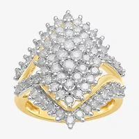 Womens CT. T.W. Lab Grown White Diamond 10K Gold Cluster Cocktail Ring