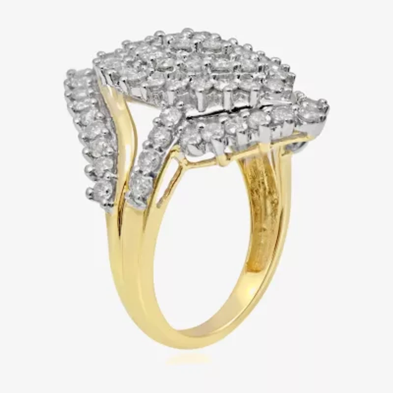 Womens CT. T.W. Lab Grown White Diamond 10K Gold Cluster Cocktail Ring