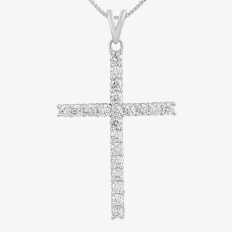 Womens 1 CT. T.W. Lab Grown White Diamond 10K Gold Cross 18 Inch Pendant Necklace