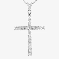 Womens 1 CT. T.W. Lab Grown White Diamond 10K Gold Cross 18 Inch Pendant Necklace