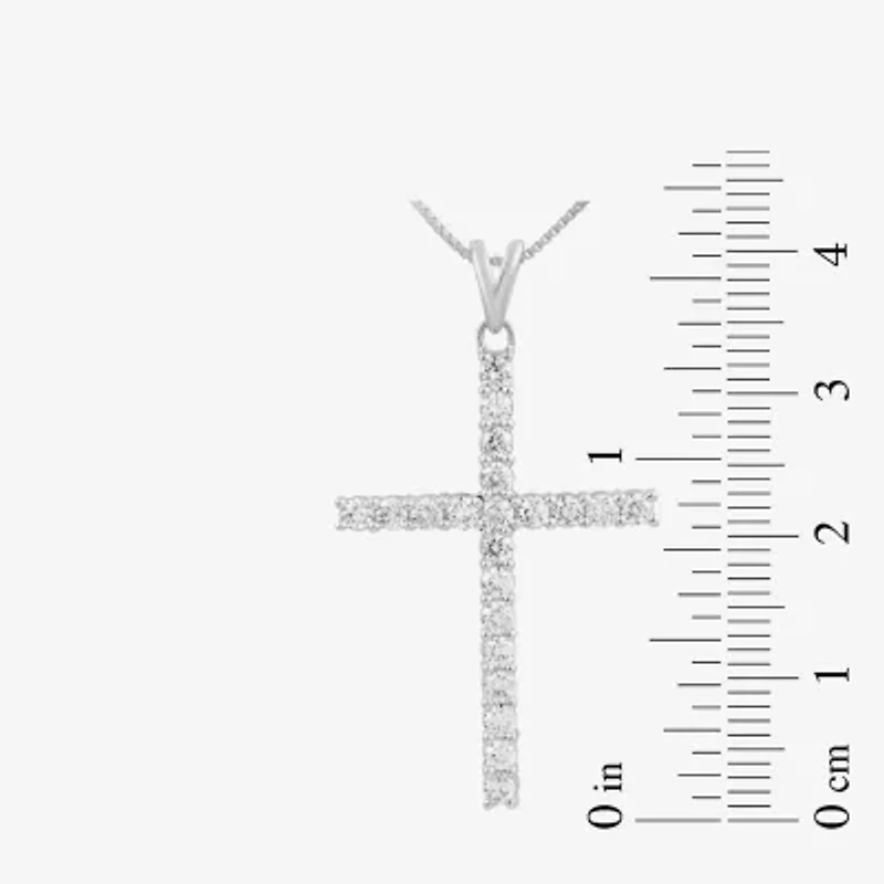 Womens 1 CT. T.W. Lab Grown White Diamond 10K Gold Cross 18 Inch Pendant Necklace