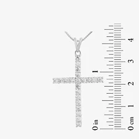Womens 1 CT. T.W. Lab Grown White Diamond 10K Gold Cross 18 Inch Pendant Necklace