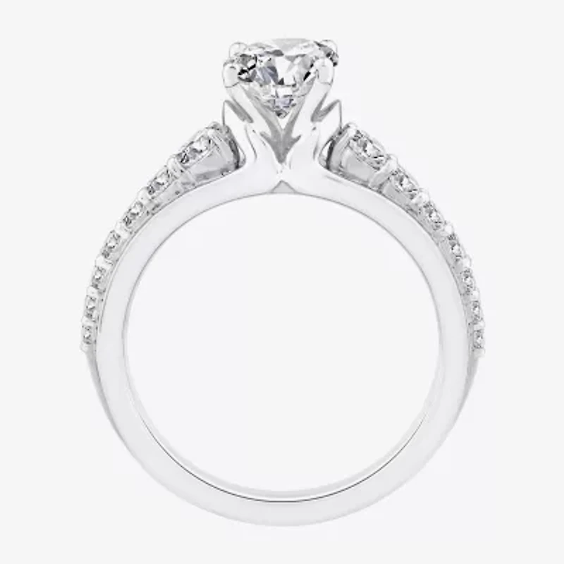 (F / Vs2) Womens 2 CT. T.W. Lab Grown White Diamond 10K Gold Oval Side Stone Engagement Ring