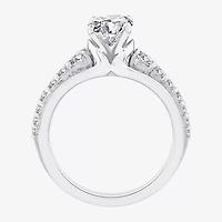(F / Vs2) Womens 2 CT. T.W. Lab Grown White Diamond 10K Gold Oval Side Stone Engagement Ring
