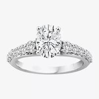 (F / Vs2) Womens 2 CT. T.W. Lab Grown White Diamond 10K Gold Oval Side Stone Engagement Ring