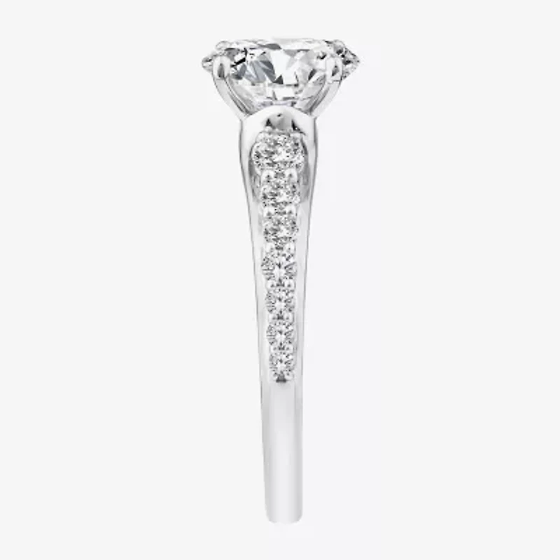 (F / Vs2) Womens 2 CT. T.W. Lab Grown White Diamond 10K Gold Oval Side Stone Engagement Ring