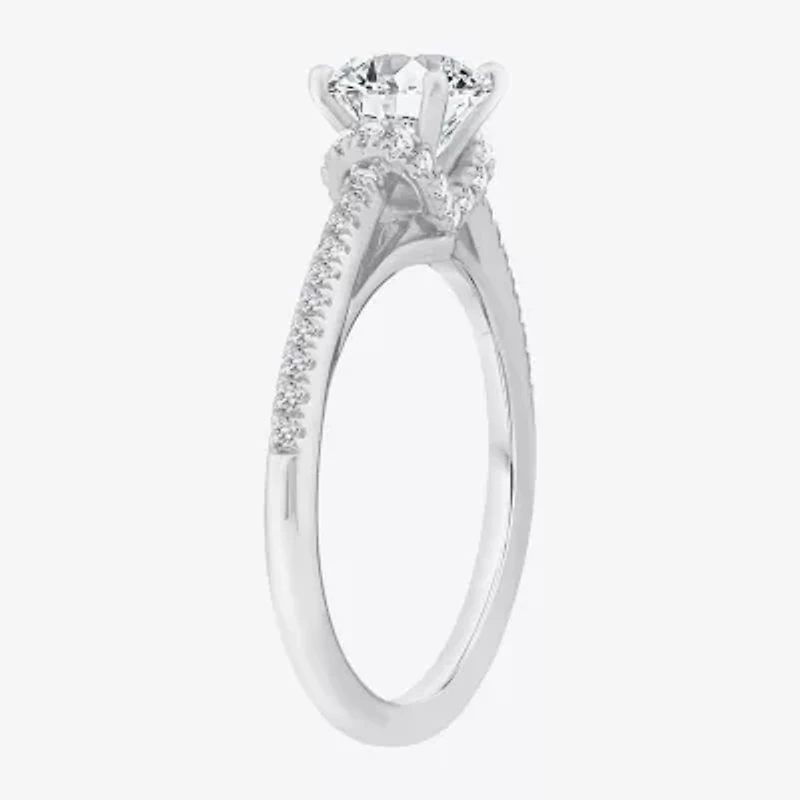 (F / Vs2) Womens 1 1/4 CT. T.W. Lab Grown White Diamond 10K Gold Round Side Stone Halo Engagement Ring