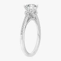 (F / Vs2) Womens 1 1/4 CT. T.W. Lab Grown White Diamond 10K Gold Round Side Stone Halo Engagement Ring