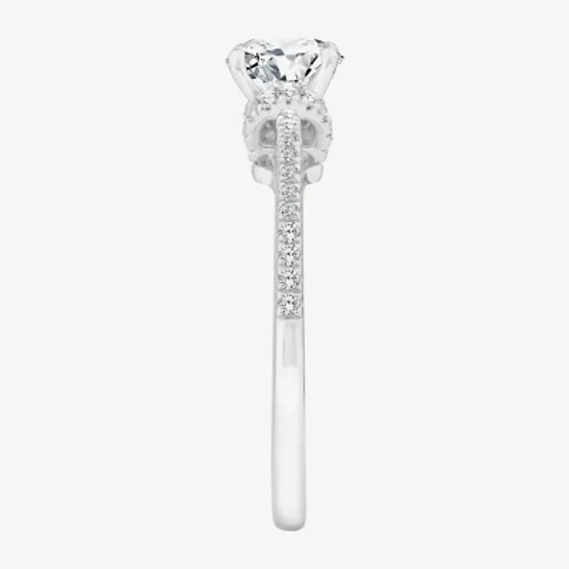 (F / Vs2) Womens 1 1/4 CT. T.W. Lab Grown White Diamond 10K Gold Round Side Stone Halo Engagement Ring