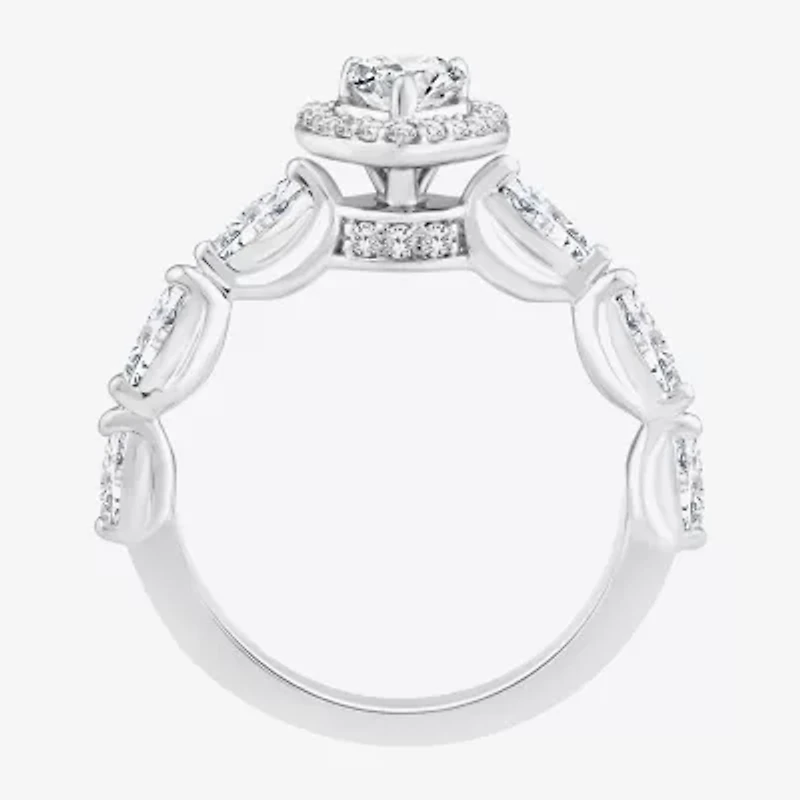 (F / Vs2) Womens 1 CT. T.W. Lab Grown White Diamond 10K Gold Heart Side Stone Halo Engagement Ring