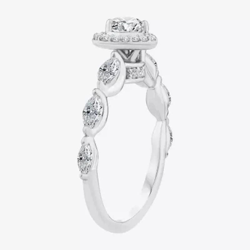(F / Vs2) Womens 1 CT. T.W. Lab Grown White Diamond 10K Gold Heart Side Stone Halo Engagement Ring