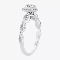 (F / Vs2) Womens 1 CT. T.W. Lab Grown White Diamond 10K Gold Heart Side Stone Halo Engagement Ring