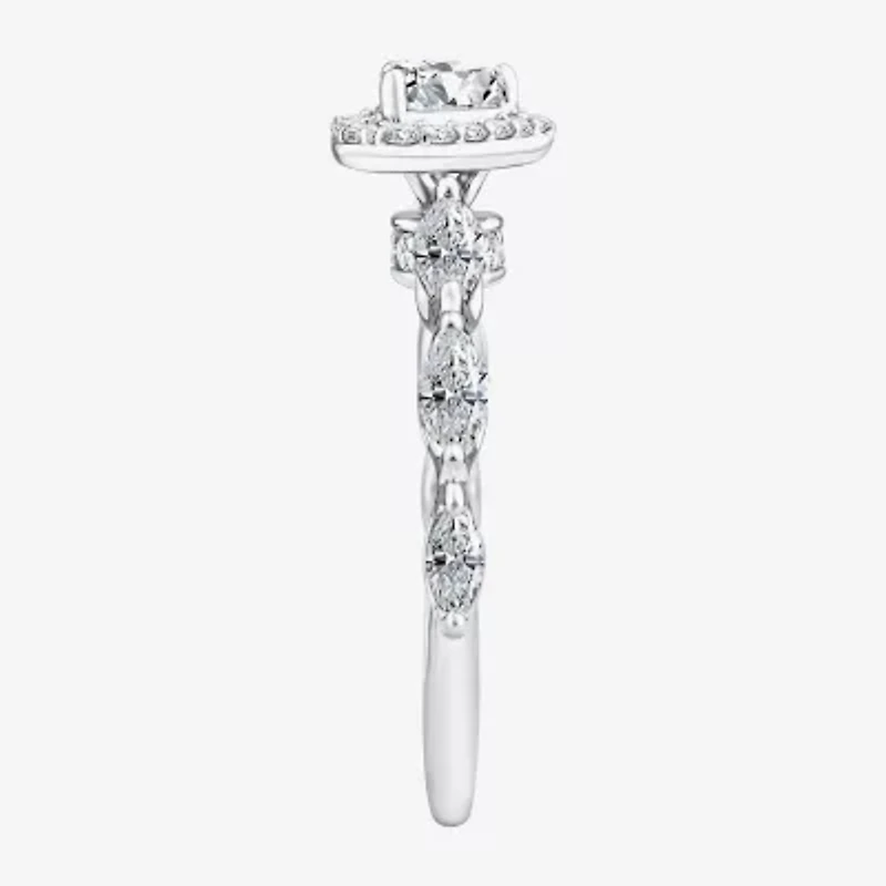 (F / Vs2) Womens 1 CT. T.W. Lab Grown White Diamond 10K Gold Heart Side Stone Halo Engagement Ring