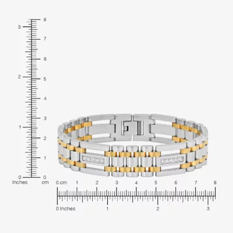 Mens Two-Tone Stainless Steel Cubic Zirconia Bracelet