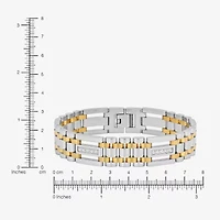Mens Two-Tone Stainless Steel Cubic Zirconia Bracelet