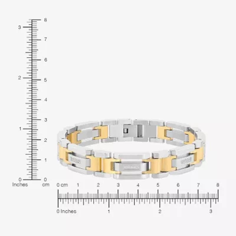 Stainless Steel 1/7 CT. T.W. Natural White Diamond 8 1/2 Inch Solid Link Chain Bracelet