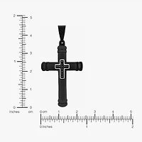 Mens Diamond Accent Natural Black Diamond Stainless Steel Cross 24 Inch Pendant Necklace