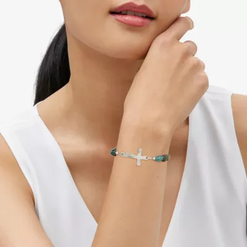 Silpada Womens Green Sterling Silver Cross Stretch Bracelet