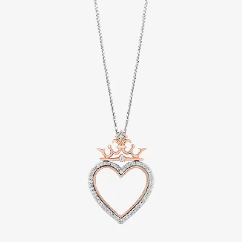 Enchanted Disney Fine Jewelry Womens 1/8 CT. T.W. Natural White Diamond 14K Rose Gold Over Silver Sterling Silver Crown Heart 18 Inch Pendant Necklace