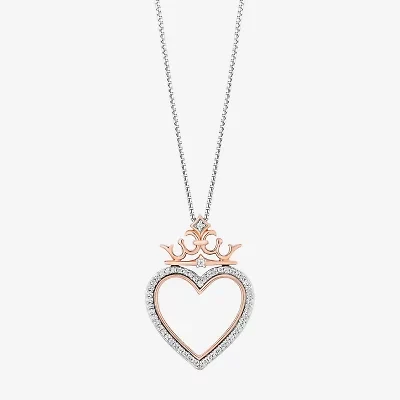 Enchanted Disney Fine Jewelry Womens 1/8 CT. T.W. Natural White Diamond 14K Rose Gold Over Silver Sterling Silver Crown Heart 18 Inch Pendant Necklace