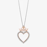 Enchanted Disney Fine Jewelry Womens 1/8 CT. T.W. Natural White Diamond 14K Rose Gold Over Silver Sterling Silver Crown Heart 18 Inch Pendant Necklace