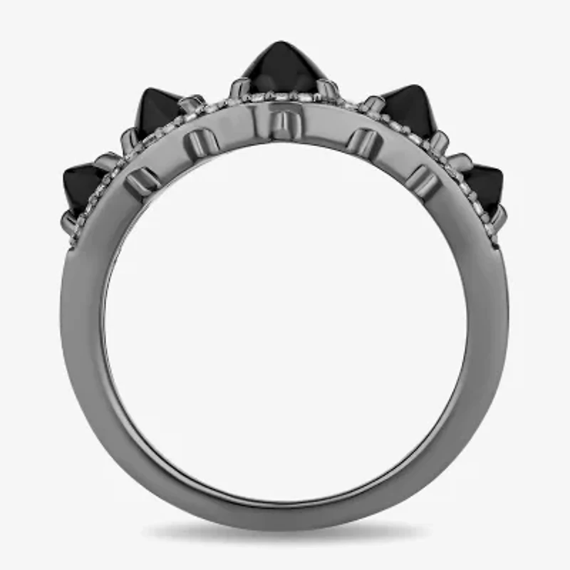 Enchanted Disney Fine Jewelry Villains Womens 1/5 CT. Genuine Black Onyx Sterling Silver Round Maleficent Band