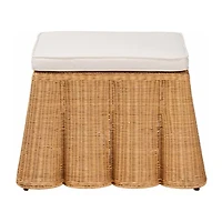 Palm Scalloped Rattan Ottoman in Light Honey with Removable Cushion