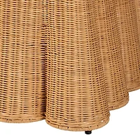Palm Scalloped Rattan Ottoman in Light Honey with Removable Cushion