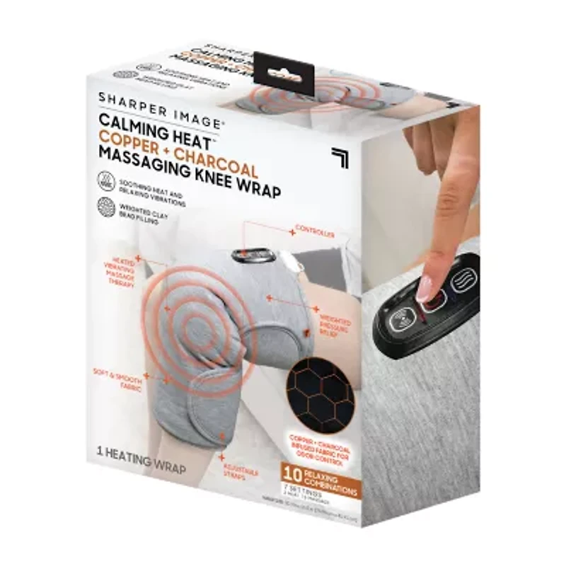 Sharper Image Calming Heat Copper + Charcoal Massaging Knee Compression Wrap