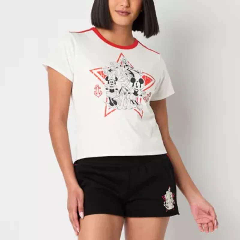 Womens Crew Neck Short Sleeve Regular Fit Mickey and Friends Juniors Graphic T-Shirt