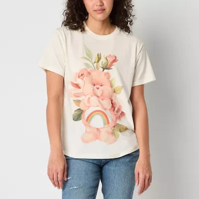 Carebears Floral Boyfriend Tee Womens Crew Neck Short Sleeve Loose Fit Care Bears Juniors Graphic T-Shirt