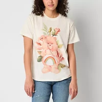 Carebears Floral Boyfriend Tee Womens Crew Neck Short Sleeve Loose Fit Care Bears Juniors Graphic T-Shirt