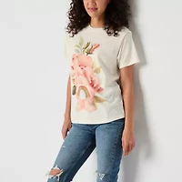 Carebears Floral Boyfriend Tee Womens Crew Neck Short Sleeve Loose Fit Care Bears Juniors Graphic T-Shirt