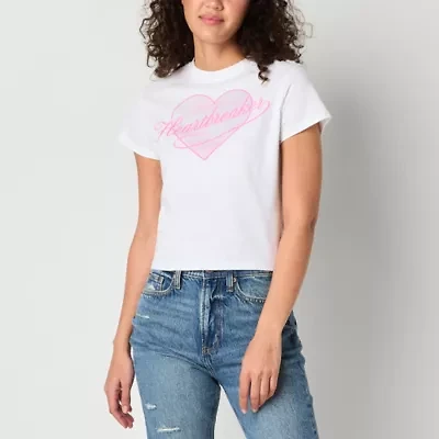Jerry Leigh Heartbreaker Baby Tee Womens Crew Neck Short Sleeve Loose Fit Juniors Graphic T-Shirt