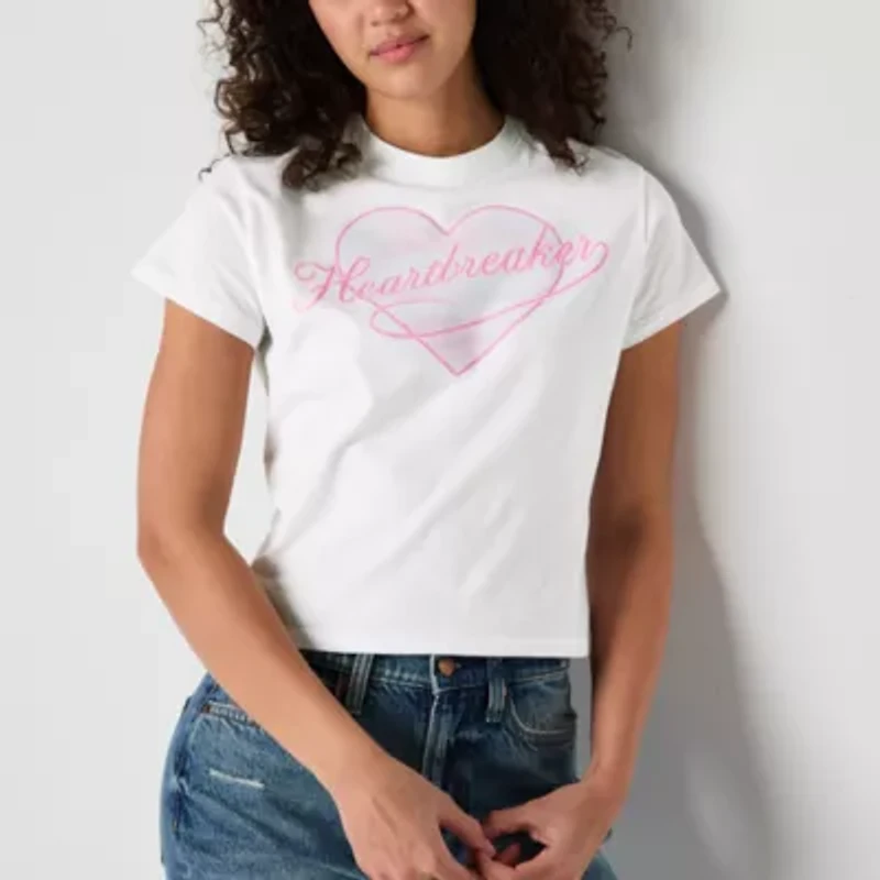 Jerry Leigh Heartbreaker Baby Tee Womens Crew Neck Short Sleeve Loose Fit Juniors Graphic T-Shirt