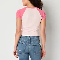 Jerry Leigh Lover Raglan Baby Tee Womens Crew Neck Short Sleeve Juniors Crop Top