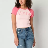 Jerry Leigh Lover Raglan Baby Tee Womens Crew Neck Short Sleeve Juniors Crop Top