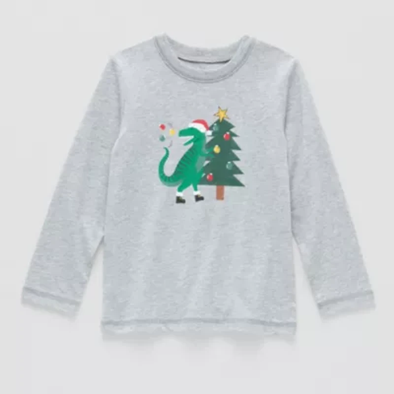 Okie Dokie Toddler & Little Boys Crew Neck Long Sleeve Regular Fit Graphic T-Shirt