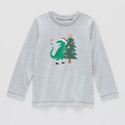 Okie Dokie Toddler & Little Boys Crew Neck Long Sleeve Regular Fit Graphic T-Shirt