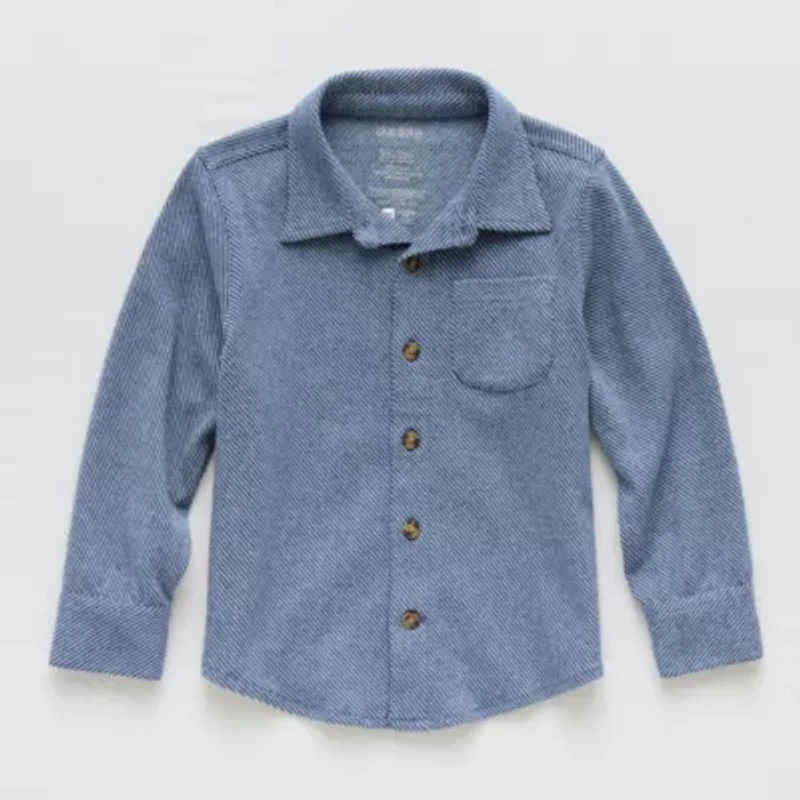 Okie Dokie Knit Toddler & Little Boys Long Sleeve Cuffed Regular Fit Button-Down Shirt