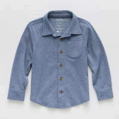 Okie Dokie Knit Toddler & Little Boys Long Sleeve Cuffed Regular Fit Button-Down Shirt