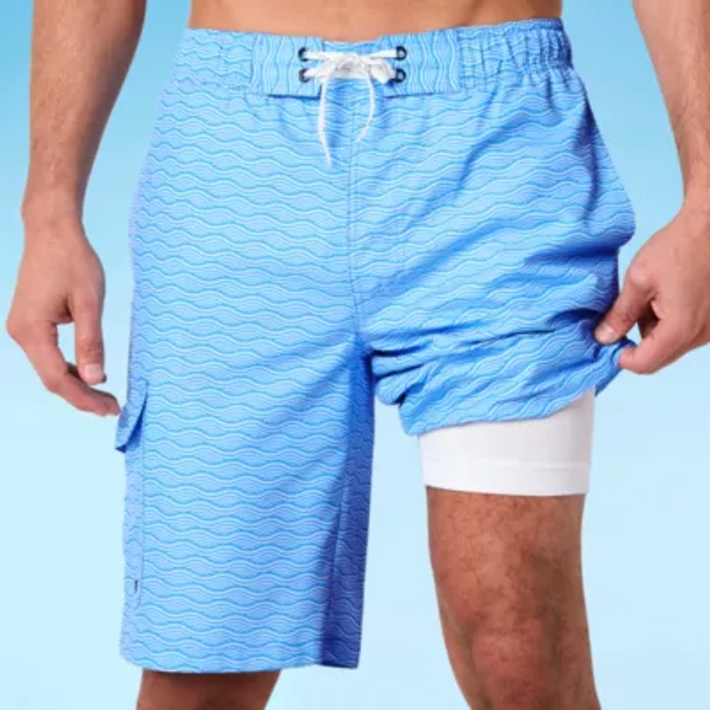 St. John's Bay Cargo Mens Drawstring Waist Swim Trunks
