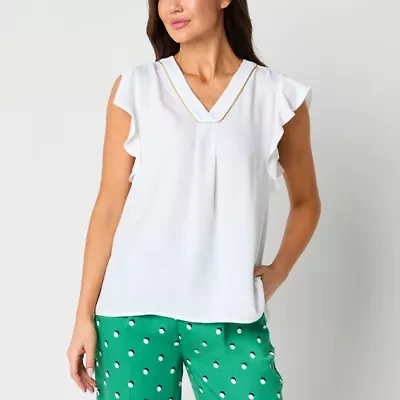 Liz Claiborne Shine Womens V Neck Short Sleeve Blouse