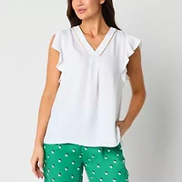Liz Claiborne Shine Womens V Neck Short Sleeve Blouse