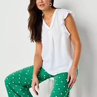 Liz Claiborne Shine Womens V Neck Short Sleeve Blouse