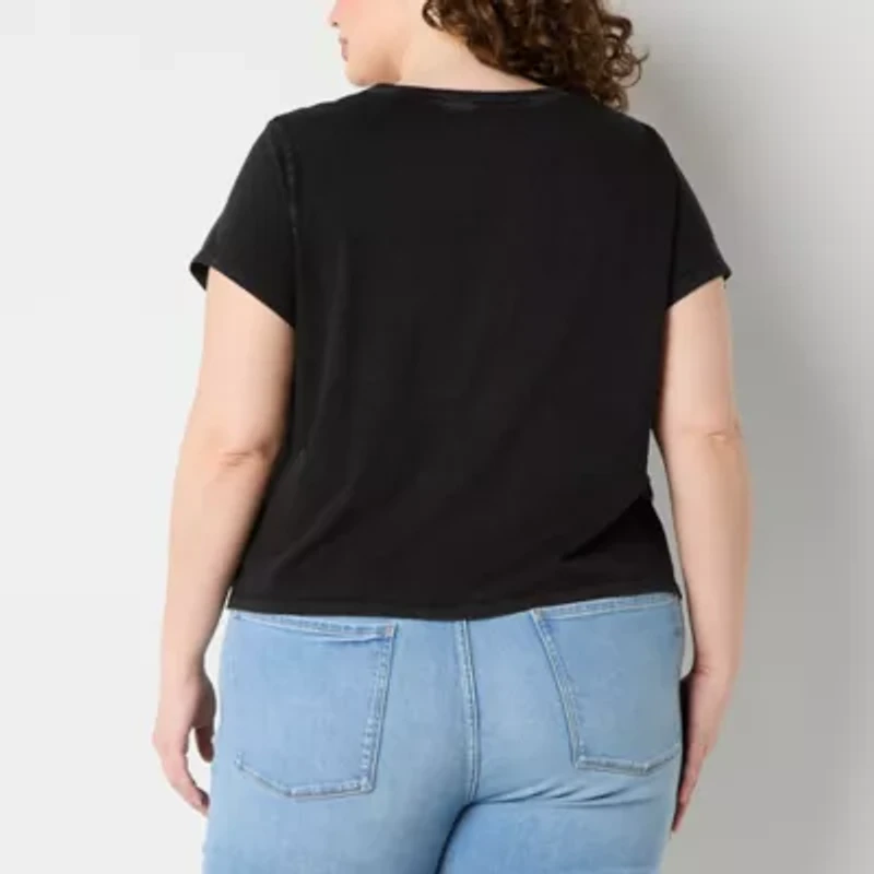 a.n.a Womens Plus Crew Neck Short Sleeve Pocket T-Shirt