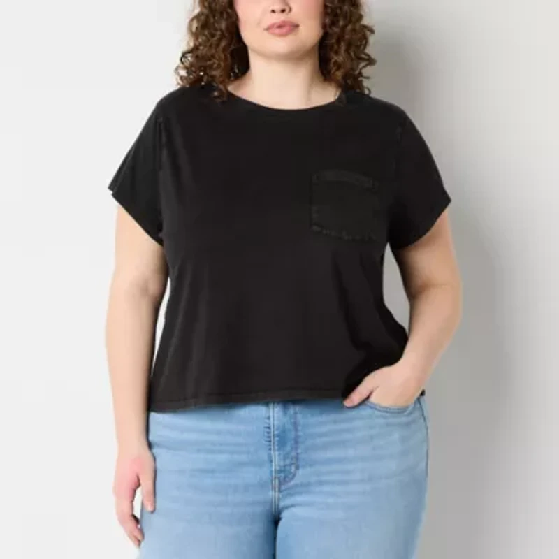 a.n.a Womens Plus Crew Neck Short Sleeve Pocket T-Shirt